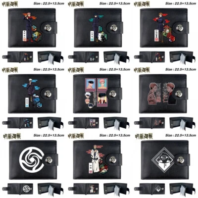 Anime Jujutsu Kaisen Wallet Men Button Leather Coin Photo Card Black Short Purse - Image 1 of 4