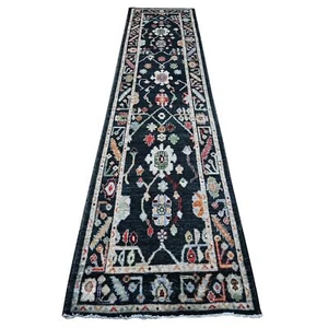 2'8"x12'5" Asphalt Black Afghan Angora Oushak Runner Oriental Rug R89024 - Picture 1 of 6