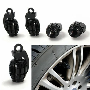 Tire Wheel Valve Stem Caps Set Metal Black Grenade Bomb Air Dust Cover Caps - Picture 1 of 7