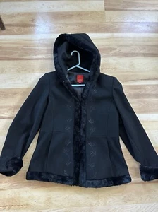 Esprit Peacoat schwarz Wolle Kapuze Kunstfellbesatz Winter klassisch Damen Gr. L - Bild 1 von 14