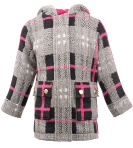 NEW Girls Madden Girl Gray Black Pink Plaid Faux Wool Coat Toddler 2T 3T 4  - Picture 1 of 9