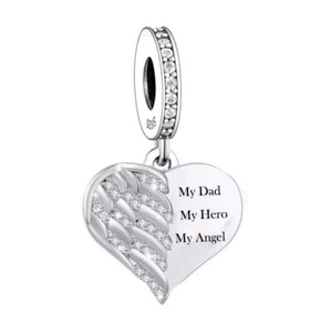 💖 Papa Mein Held Charm Engel Herz echt 925 Sterling Silber Vater Tochter - Bild 1 von 2