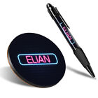 1 X Round Coaster & 1 Pen Neon Sign Design Elian Name #351880