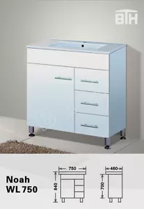 Noah 750 x 460mm On Legs Vanity with Handles 1 Tap Hole - Picture 1 of 1