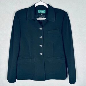 Lauren Ralph Lauren Jacket Womens 10 Black Wool Blend Button Up Blazer - Picture 1 of 11