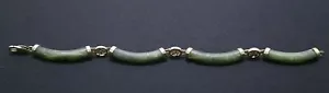 14k Solid Yellow Gold / Green Jade Chinese Character Bracelet 8" (23.3 g) - Picture 1 of 9