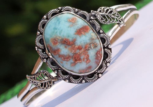 VALENTINO Bracciale regolabile in argento sterling 925 fatto a mano con pietre preziose naturali Larimar