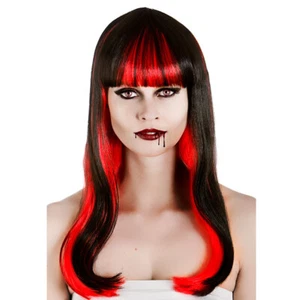 Alluring Vampire Wig Black & Red Halloween Ladies Fancy Dress Costume Accessory - Picture 1 of 1