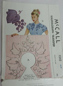 McCall's Kaumagraph Blue Transfer 1242 Applique Trim Neckline UC 1946 RARE - Picture 1 of 5