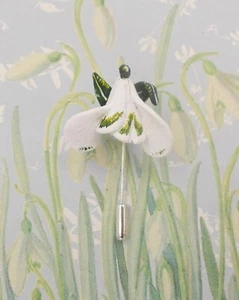 White SNOWDROP PIN White Spring Wedding Lapel Flower Pin HANDMADE HAND PAINTED  - Picture 1 of 8