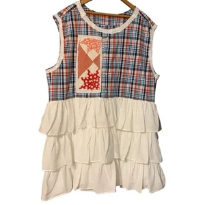 Upcycling Tunika Kleid XL Lagenlook Art To Wear Texas Festival Rüschen ärmellos - Bild 1 von 15