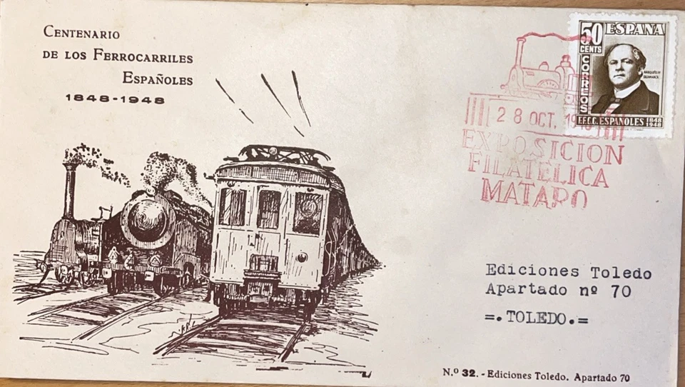 Sobre Matasello especial Centenario de los Ferrocarriles Españoles 1848 - 1948 - Imagen 1 de 1