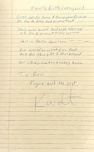 KURT COBAIN NIRVANA signierter Songtext "Smells Like Teen Spirit" 10"x6" Nachdruck - Bild 1 von 1