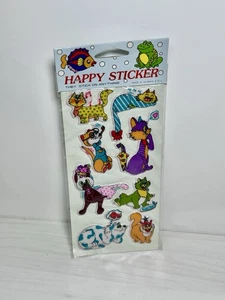 NEU Vintage KATZEN Puffy Vinyl Happy Stickerbogen 1980er Made in Taiwan VERSIEGELT - Bild 1 von 7
