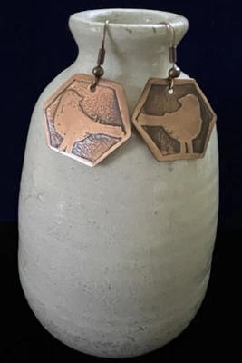 Handcrafted Artisan Jewelry Earrings Copper Twitter Bird Acid Etched Lightweight - Image 1 of 4