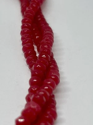 Genuine Red Ruby Beads Faceted Drilled Necklace Triple Strand Silver Tone Clasp - Image 1 of 4