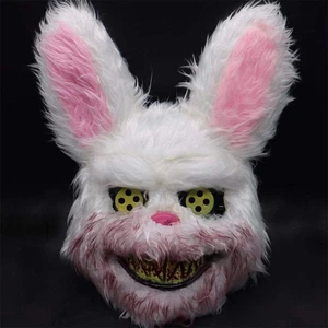 Halloween Scary Mask Bear Rabbit Bunny Mask, Bloody Plush Animal Head Mask, Cosp - Picture 1 of 12