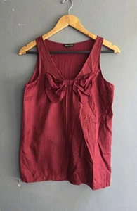 Massimo Dutti Burgundy Silk Front Bow Detail Sleeveless Top UK 10–12 M Elegant - Picture 1 of 15