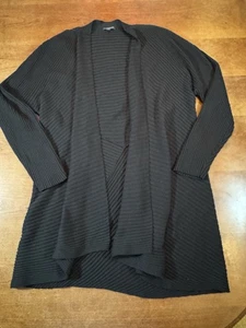 EILEEN FISHER Black Cardigan 2X Merino Wool Ribbed Knit Open Front Draped Black - Picture 1 of 8