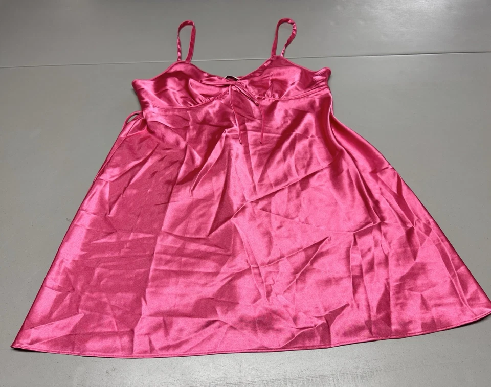 Vtg Adonna Lingerie Nightgown Slip Chemise Sexy Silky Satin Bow Hot Pink Sz XL - Image 1 of 4