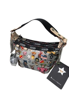 Tokidoki LeSportsac Bambino Bag Retired Print Gray Characters Qee Charm HTF NWT - Picture 1 of 15