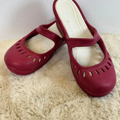 Mujer Mary Jane Zuecos de Cuña Informales Zapatos de Verano Granate Talla 7 Foto 1 de 4