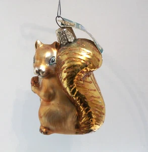 Vintage Merck Family's mundgeblasenes Glas alte Welt Weihnachtsschmuck Eichhörnchen OWC Etikett - Bild 1 von 15