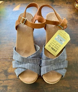 TOMS Brown Suede & Blue Fabric Beatrix Clog Platform Sandals Womens Size 11 - Picture 1 of 9
