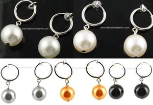 1 par de PENDIENTES colgantes con clip de resorte blanco, blanco roto, negro, dorado - Imagen 1 de 7