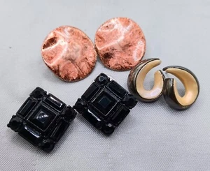 Chico's Earrings Lot of 3 Pair Copper, Black Rhinestone, Silver & Cream Enamel - Picture 1 of 4