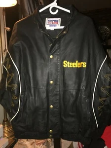 STARTER PRO LINE 1990er PITTSBURGH STEELERS Logo 2-seitig schwarz LEDERJACKE S - Bild 1 von 12