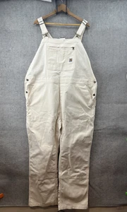 Carhartt Rugged Flex Canvas Bib Overall Sz 2XL Loose Fit Off White Straight Leg - Picture 1 of 23