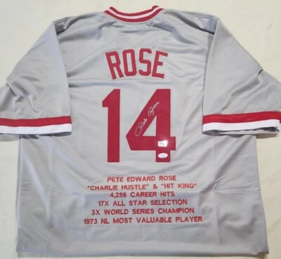 PETE ROSE signed Custom Jersey auto autograph certified size XL W/ STATS  - Image 1 of 2