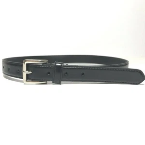 Boy's Belt XL-XXL 14-16 Black Bonded Leather Dress Casual Silver Buckle Kids - Picture 1 of 11