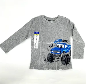 okie dokie Toddler Boy Gray Long Sleeve Monster Truck Graphic T-Shirt Size 2T - Picture 1 of 3