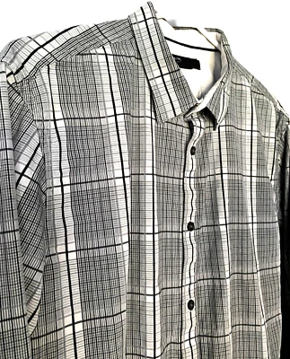 STRUCTURE Modern Fit Button Up Casual Dress Shirt Size L White & Black Plaid - Image 1 of 3