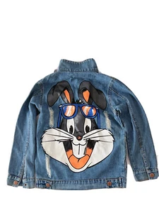 NEW Boys Girls Kids Cute Bunny Rabbit Denim Blue Jacket Coat - Picture 1 of 12