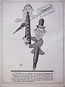 PUBLICITÉ 1913 STYLO PLUME ONOTO SAFETY DERNIER NÉ DE LA FAMILLE -DESSIN DE MICH - Foto 1 di 1