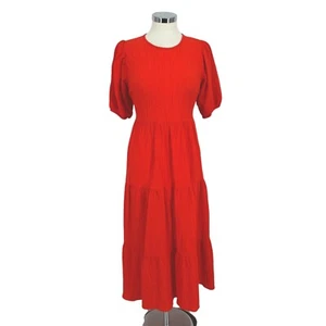 Desigual Back Neckline Maxi Dress Open Back Puff Sleeve Orange Size Medium - Picture 1 of 14