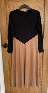 Zara Black Long Sleeve Light Brown Beige Silk Feel Skirt Dress Size S Small - Picture 1 of 6
