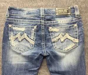 Miss Me Jeans Womens 27x27 Skinny Fit Straight Leg Low Rise Distressed Cuffed - Picture 1 of 14