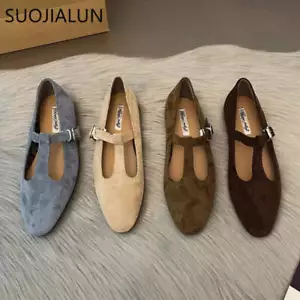 SUOJIALUN Autumn Women Flat Shoes Fashion Round Toe Slip On Ladies Elegant Mary - Picture 1 of 35