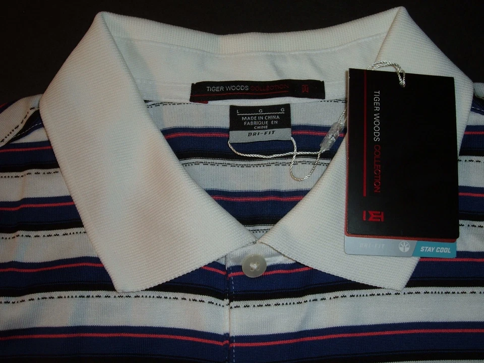 NUEVO CON ETIQUETAS De Colección Nike Dri Fit Colección Tiger Woods Camisa de Golf Polo Talla L Rayas Nuevo de Lote Antiguo Foto 1 de 4