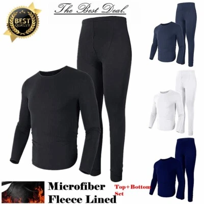 Hombres Invierno Térmico Microfibra Forrado de Vellón Ultra Suave Largo Johns Conjunto de Ropa Interior Foto 1 de 4