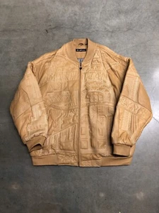 Vintage Y2K Marc Buchanan Pelle Pelle New York City Stitched Leather Jacket 2XL - Picture 1 of 19