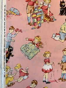 Fabric -OOP Alexandra Henry 1999 Go! with Dick and Jane Pink Retro 60" L x 44” W - Picture 1 of 7