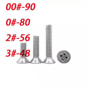 00#-90 0#-80 2#-56 3#-48 UNC 304 A2 Cross drive Philips Flat head Machine screw - Picture 1 of 3