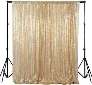 PHOTOBOOTH Backdrop - 4Ftx7Ft - Light Gold Sequin Fabric, Wedding & Rust Backdro - Picture 1 of 8