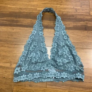 Forever 21 Lace Halter Bralette Womens Size Small Floral Lingerie Top Blue Green - Picture 1 of 3
