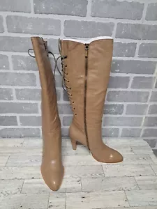 B.Makowsky Womens Leather Laced-Back Brown Heeled Boot Size 7.5M NWOB - Picture 1 of 9